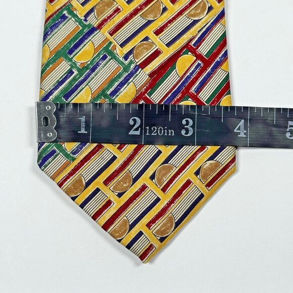 Robert Talbott Tie Mens Silk Geometric Patchwork Yellow Bold USA Made Vintage - Picture 6 of 8